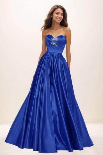 A-Line Floor-Length Satin Prom Dresses CS0726