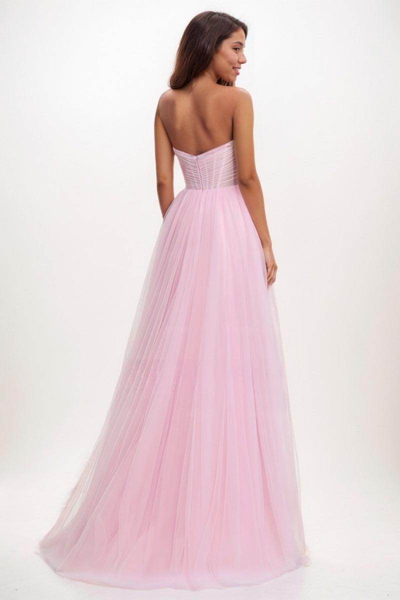 Sweetheart Ruched Illusion Corset A-LineTulle Prom Dresses CS0729