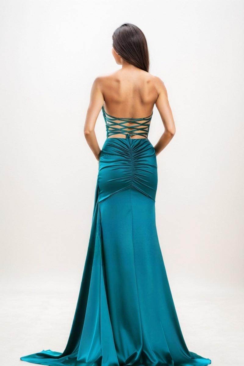 Flattering High Split Silk Like Satin Prom Dresses CS0733