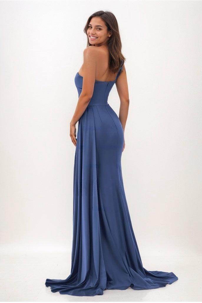 One-Shoulder Sweep Train Satin Prom Dresses With CS0772