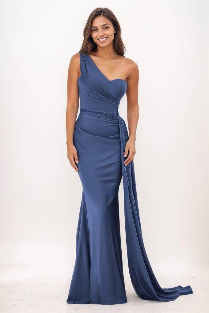 One-Shoulder Sweep Train Satin Prom Dresses With CS0772