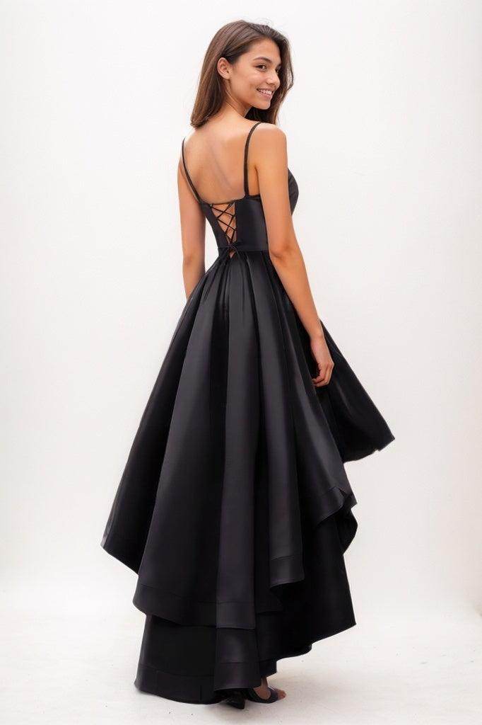 Sweetheart Ruffle Asymmetrical Length Satin Prom Dresses CS0777