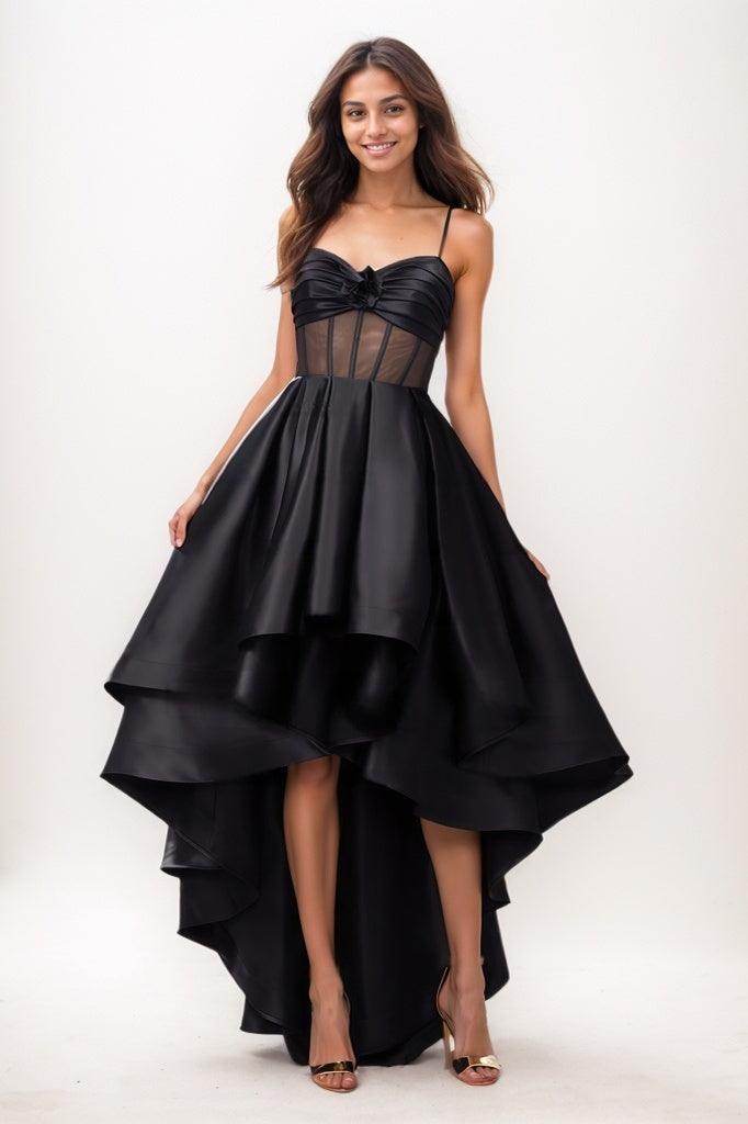 Sweetheart Ruffle Asymmetrical Length Satin Prom Dresses CS0777