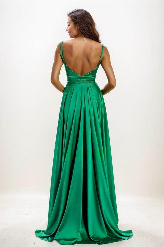 V-Neck Spaghetti Straps High Split  Prom Dresses CS0783