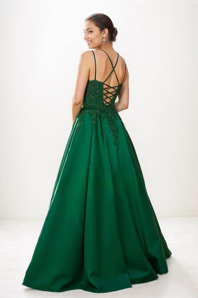 Exquisite A-Line V-Neck Appliques Lace Prom Dresses CS0787