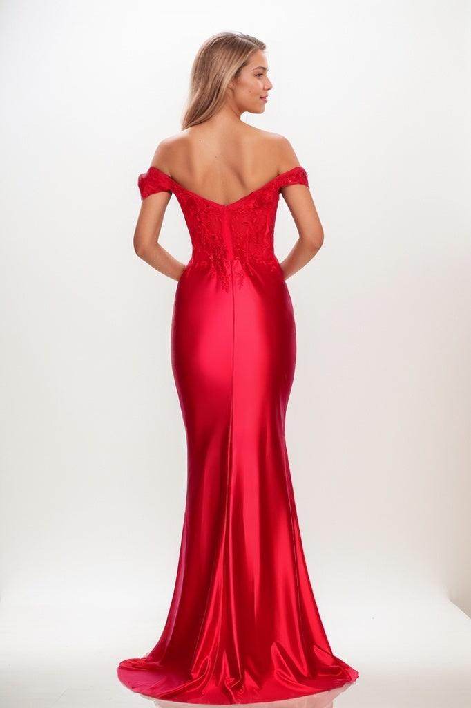 Off-The-Shoulder Floral Lace High Split Prom Dresses CS0791