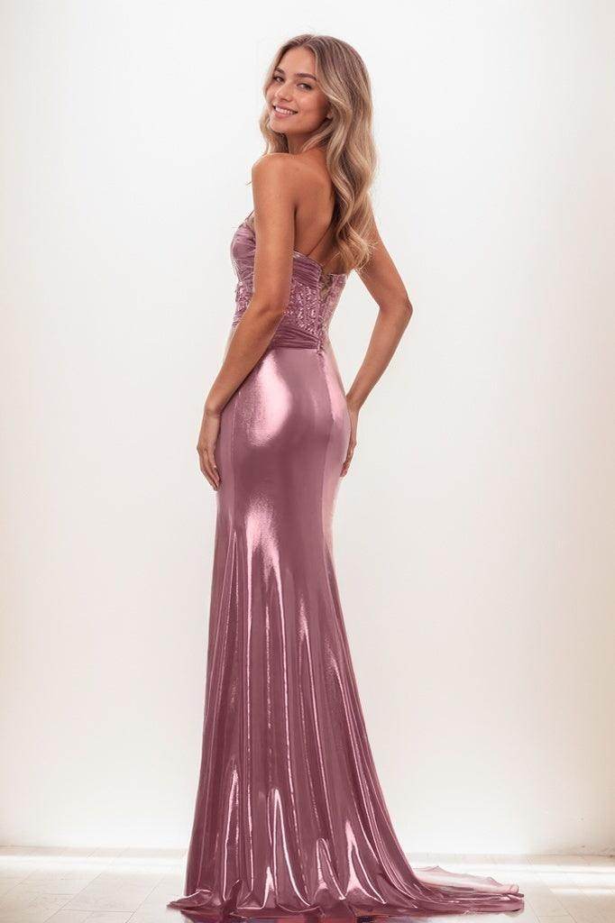 Sweetheart Illusion High Split Sweep Train Prom Dresses CS0796