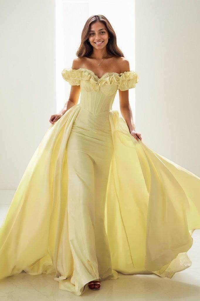 Ruffle Flower(s) Off-The-Shoulder Taffeta Prom Dresses CS0798