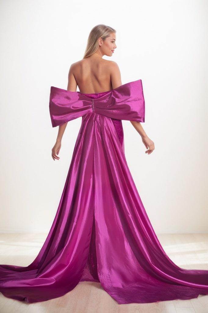 Off-The-Shoulder Sweep Train Satin/Lace Prom Dresses CS0799