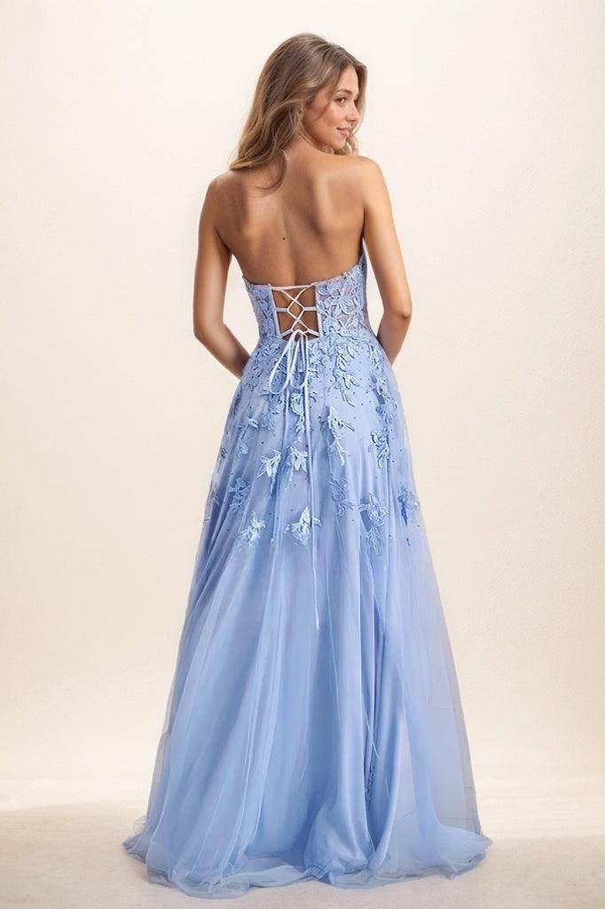 Lace Sweetheart A-Line Sweep Train Tulle Prom Dresses CS0808