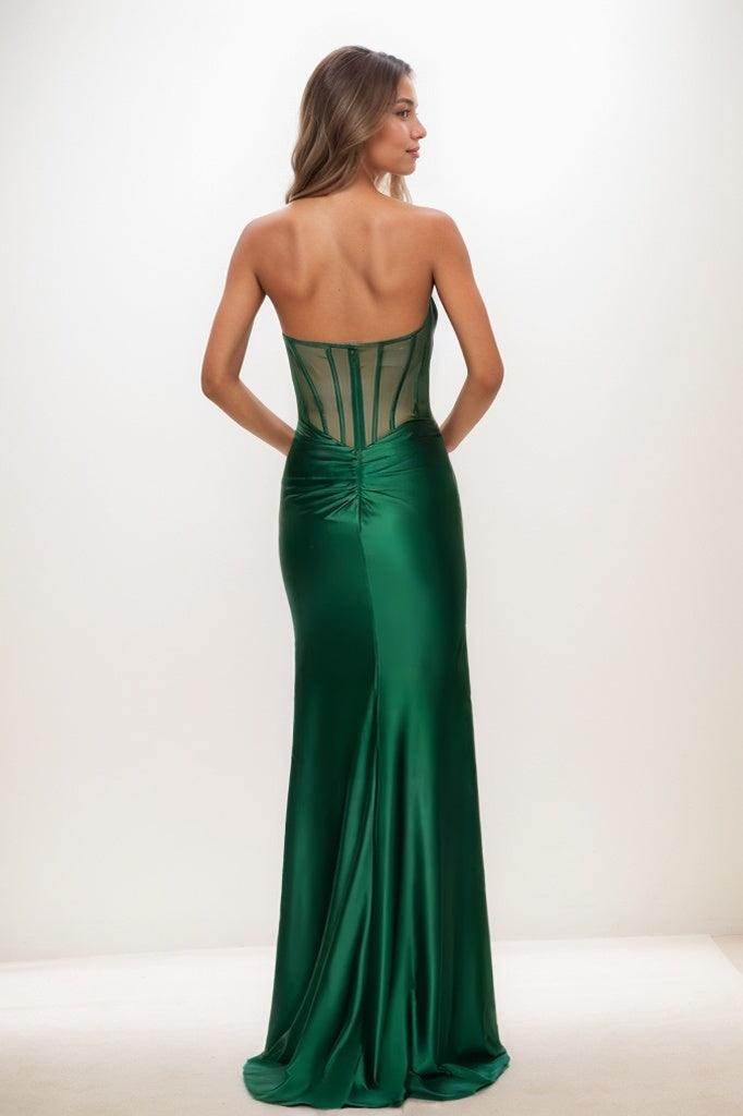 Sweetheart High Split Sweep Train Satin Prom Dresses CS0809