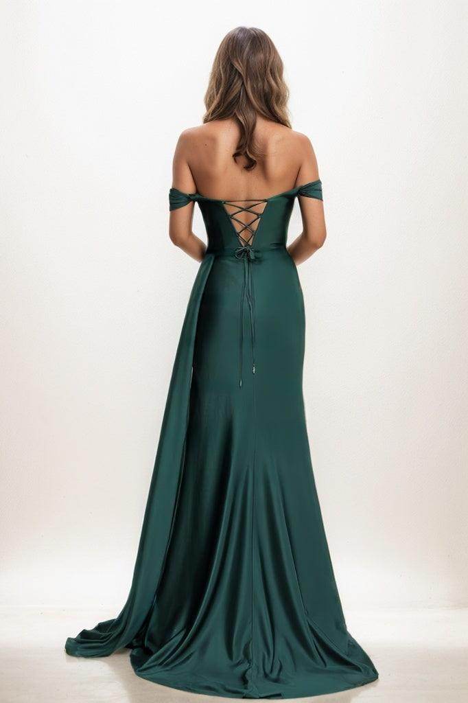 Sequins Off-The-Shoulder High Split Sweep Train Prom Dresses CS0810