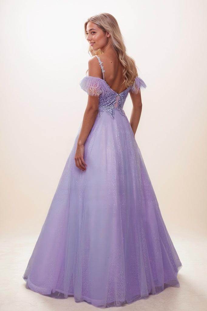 Sequin Lace Cold Shoulder A-Line Floor-Length Tulle Prom Dress CS0818