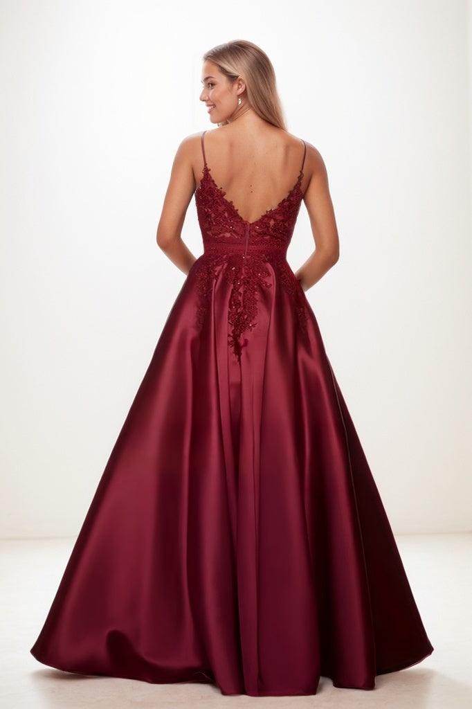 A-Line Scoop Neck Spaghetti Straps Satin Prom Dresses CS0825