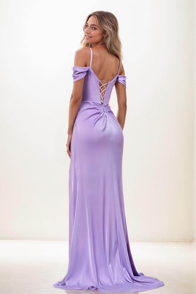 Sweetheart Cold Shoulder High Split Sweep Train Satin Prom Dresses CS0848