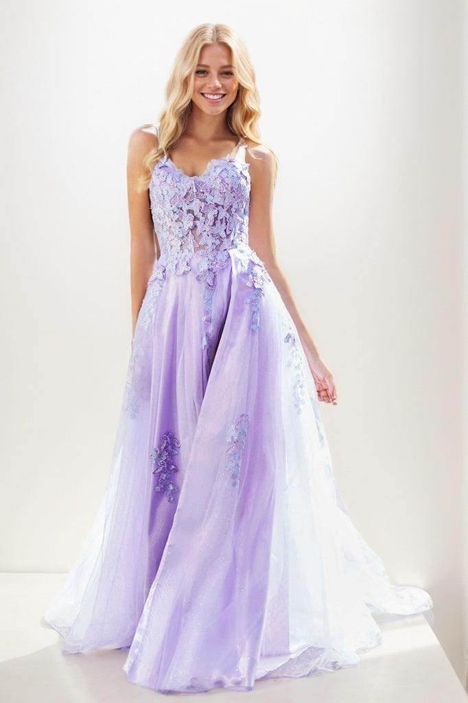 Sweetheart Spaghetti Straps Applique A Line Tulle Prom Dresses CS0943