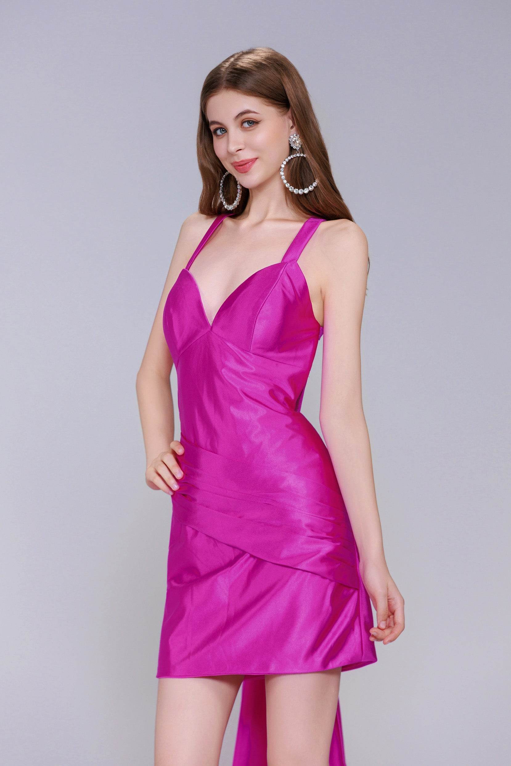 Sheath-Column Sweep-Brush Train Stretch Satin Homecoming Dress CS0974