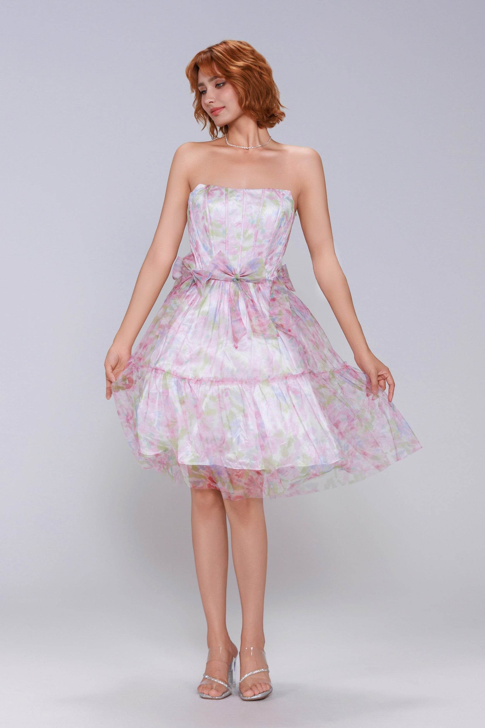 A-Line Mini Printed Gauze Homecoming Dress CS0986