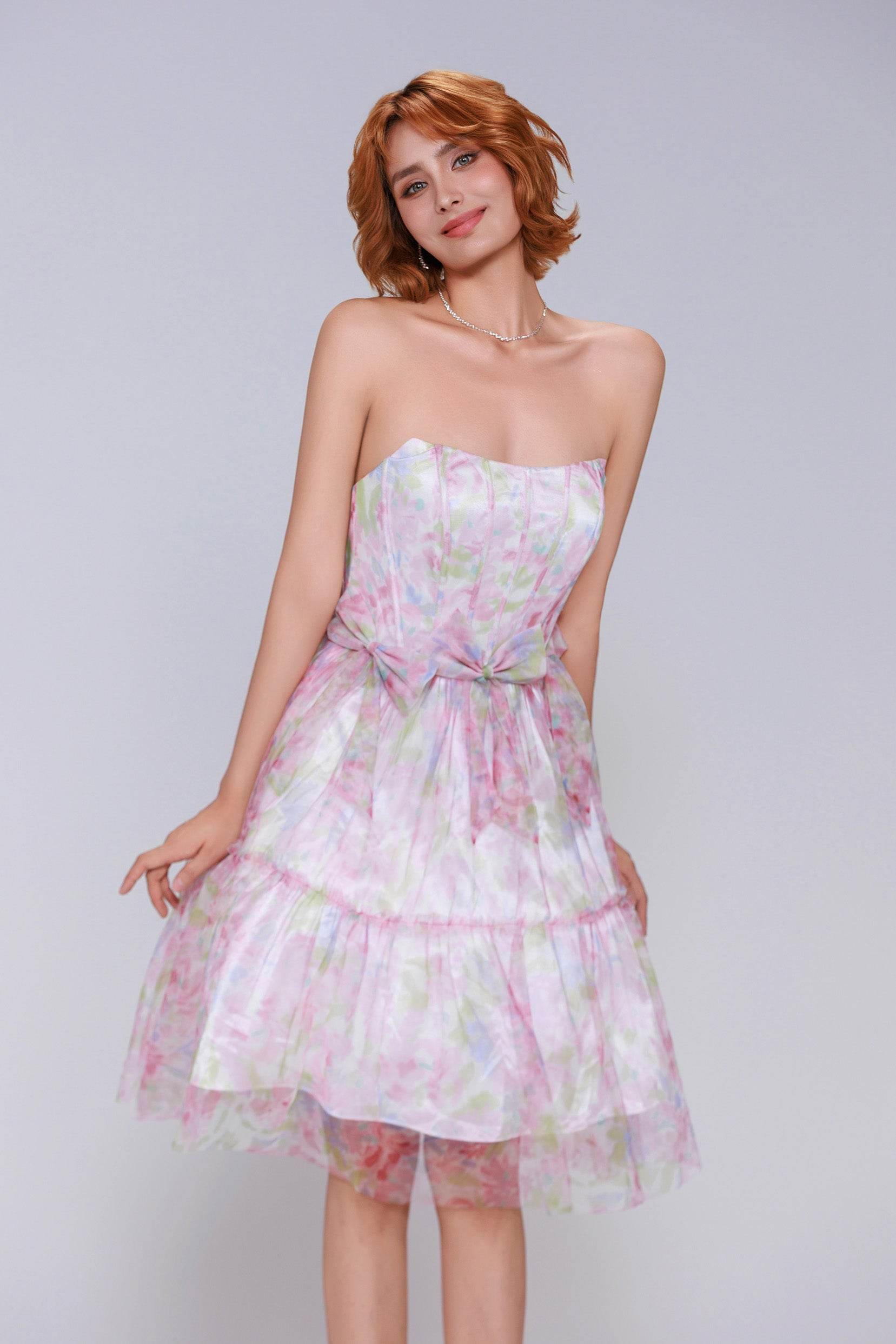 A-Line Mini Printed Gauze Homecoming Dress CS0986