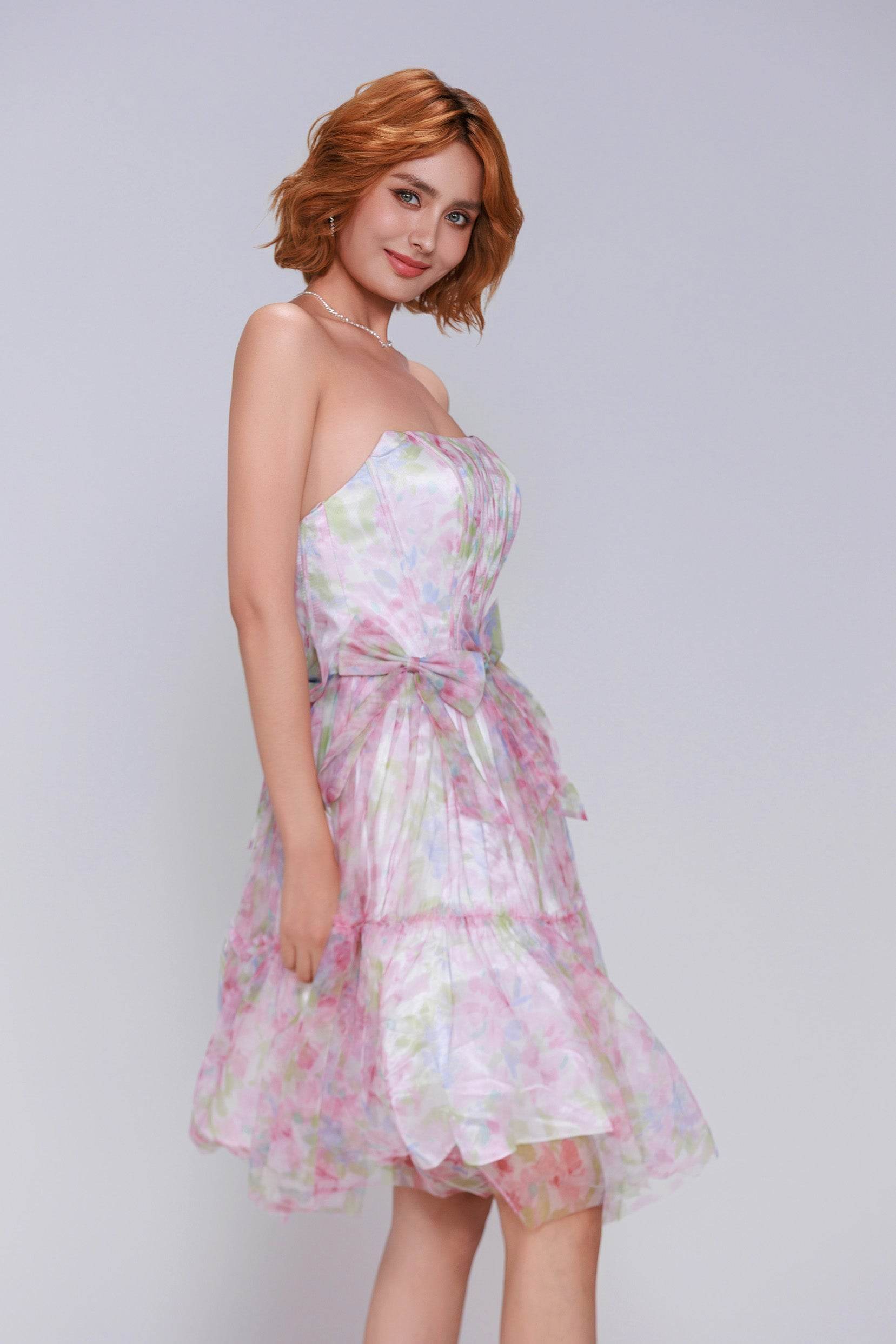 A-Line Mini Printed Gauze Homecoming Dress CS0986