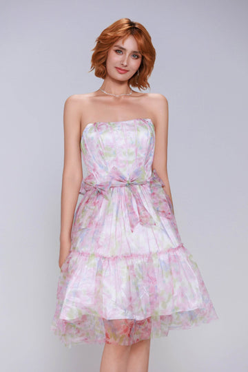 A-Line Mini Printed Gauze Homecoming Dress CS0986