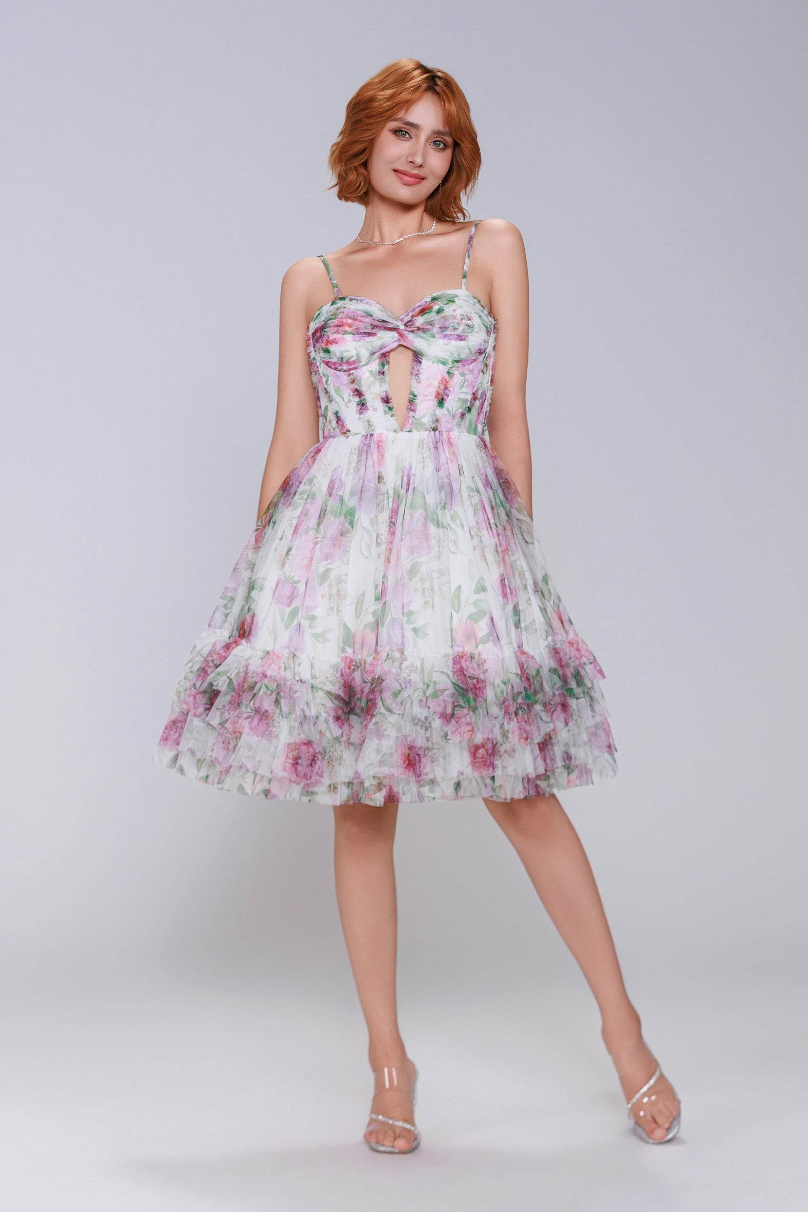 A-Line Mini Printed Gauze Homecoming Dress CS0988
