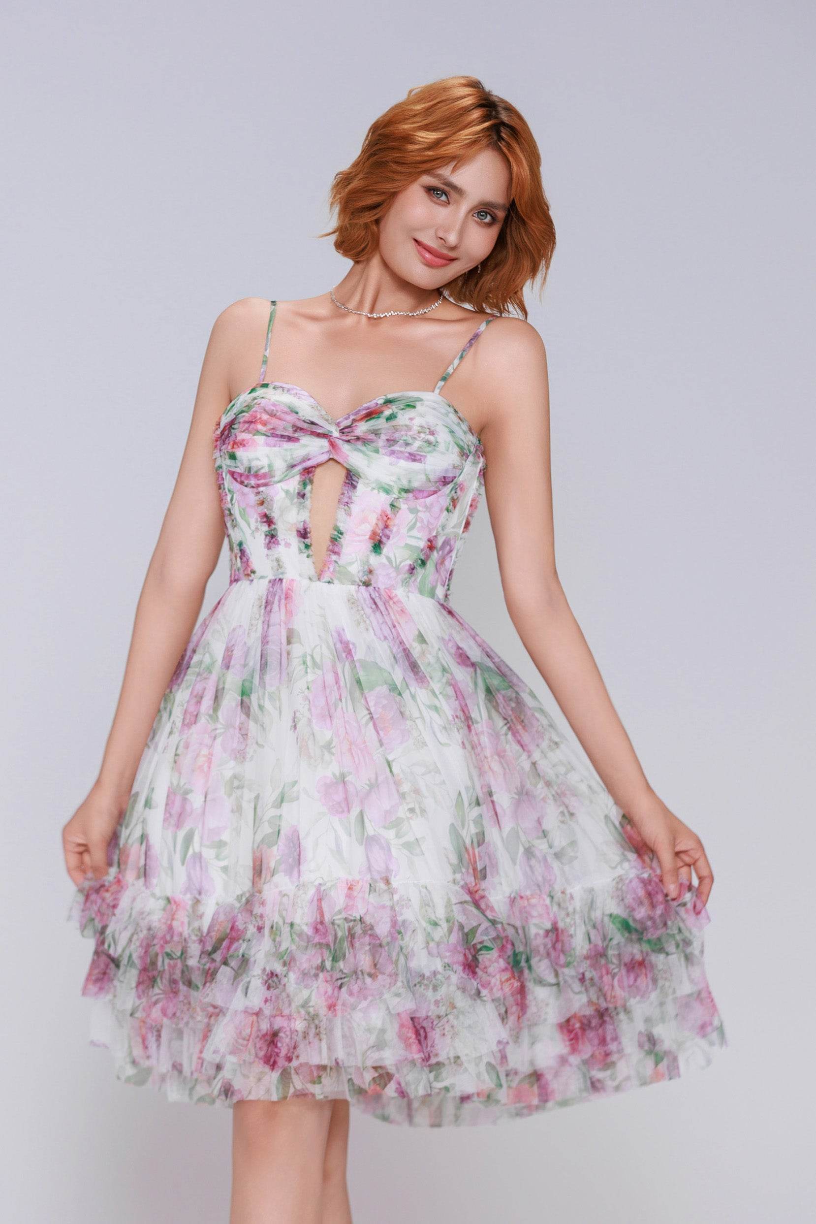 A-Line Mini Printed Gauze Homecoming Dress CS0988