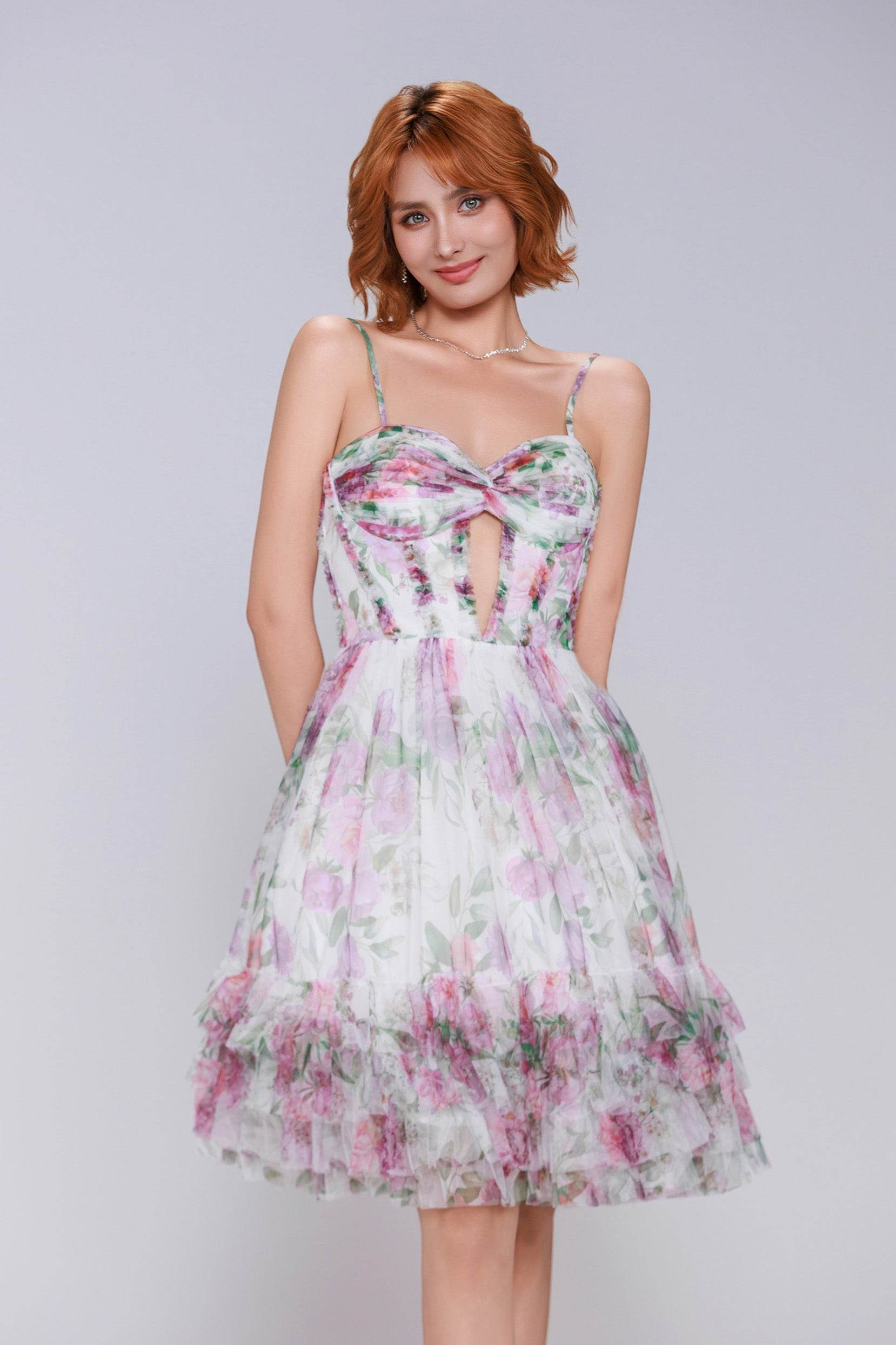 A-Line Mini Printed Gauze Homecoming Dress CS0988