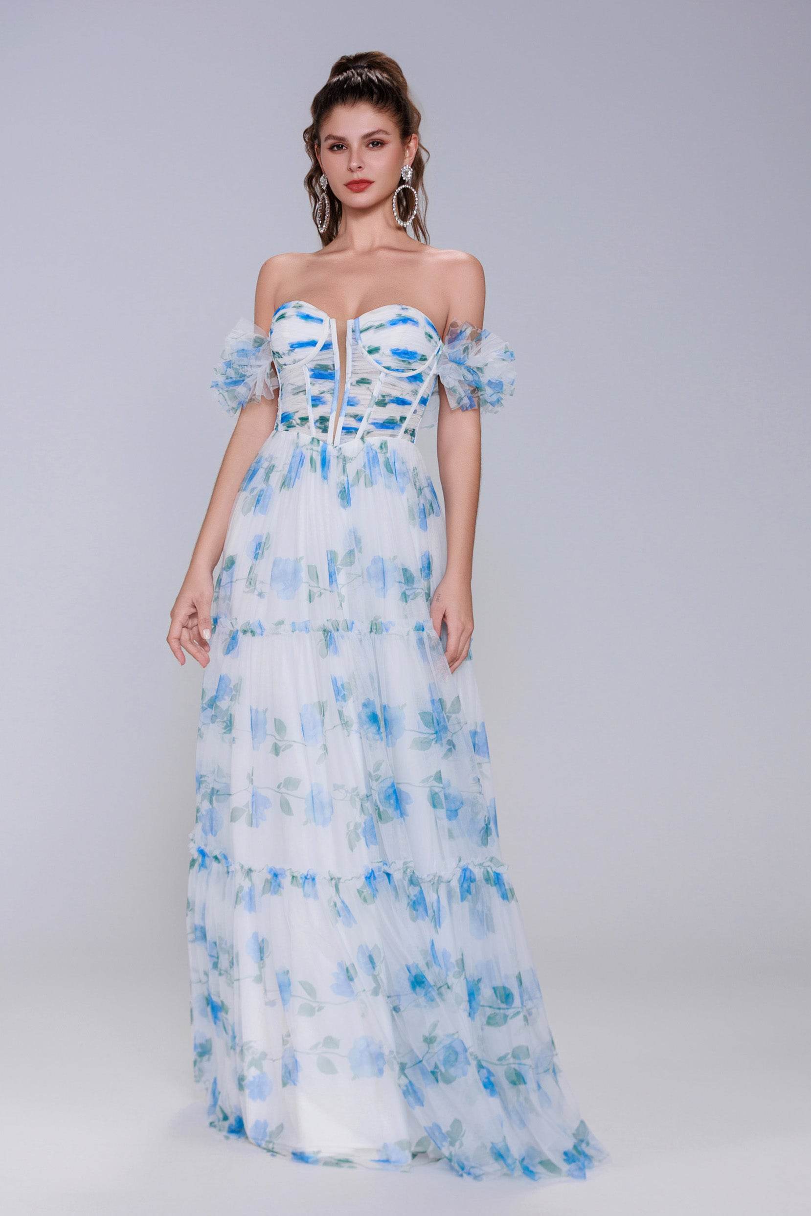 A-Line Maxi Printed Gauze Prom Dress CS0989