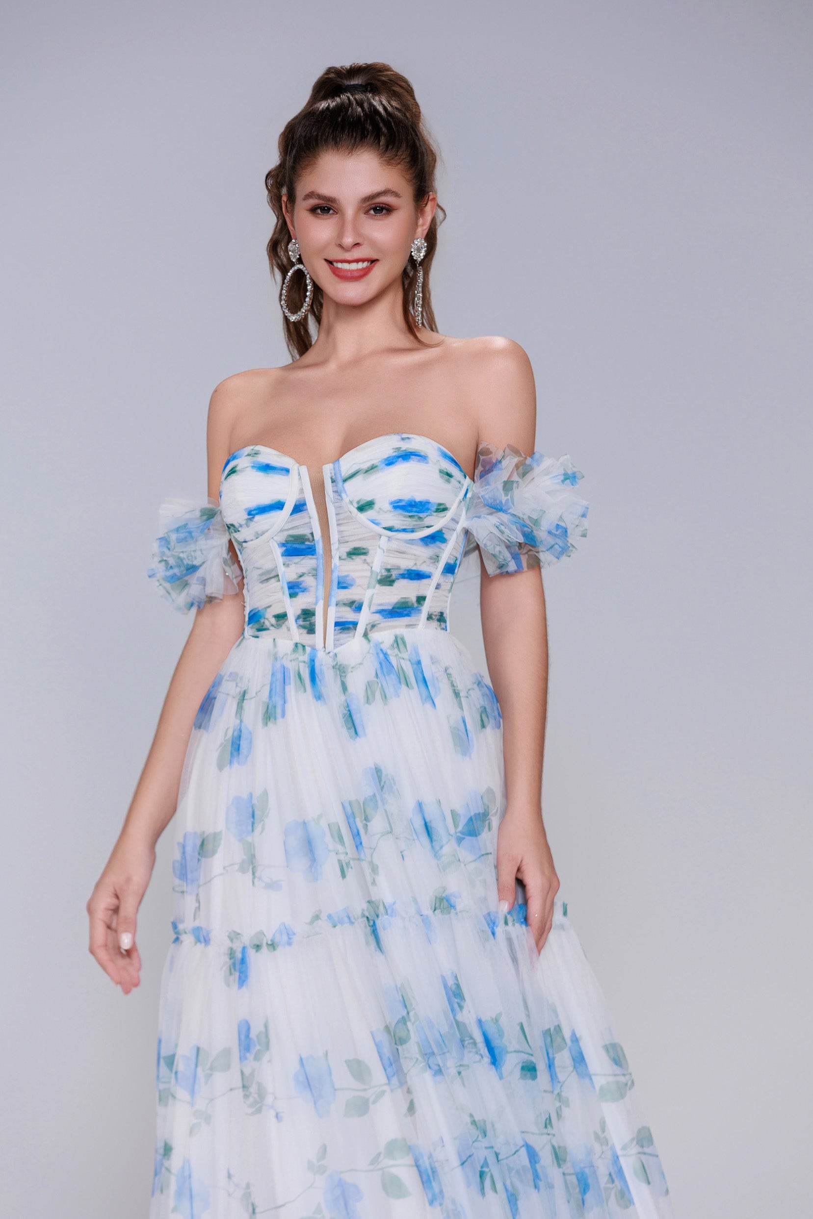 A-Line Maxi Printed Gauze Prom Dress CS0989