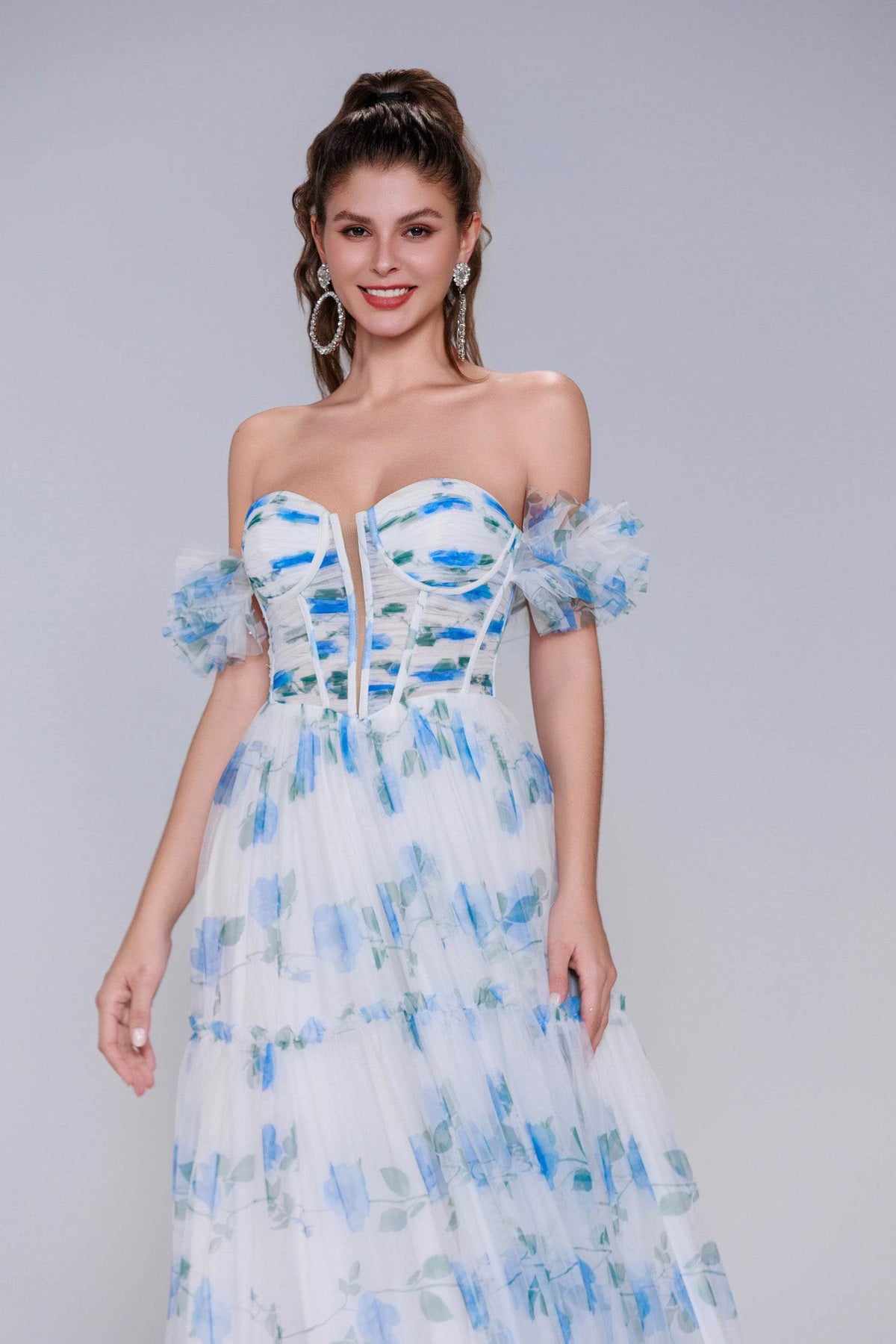 A-Line Maxi Printed Gauze Prom Dress CS0989