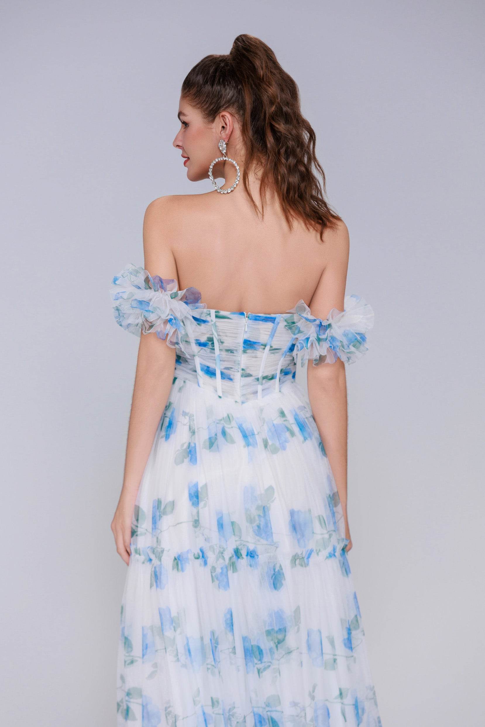 A-Line Maxi Printed Gauze Prom Dress CS0989