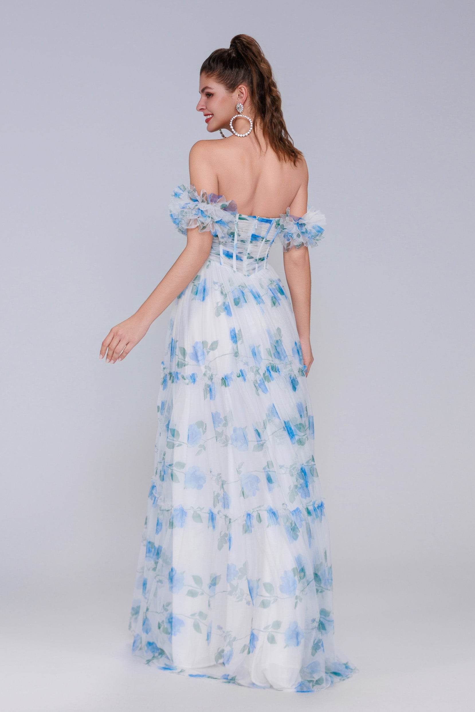 A-Line Maxi Printed Gauze Prom Dress CS0989