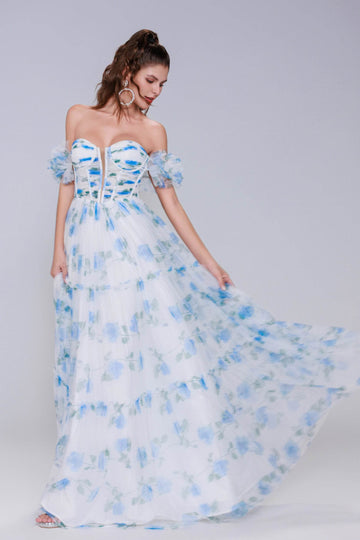 A-Line Maxi Printed Gauze Prom Dress CS0989