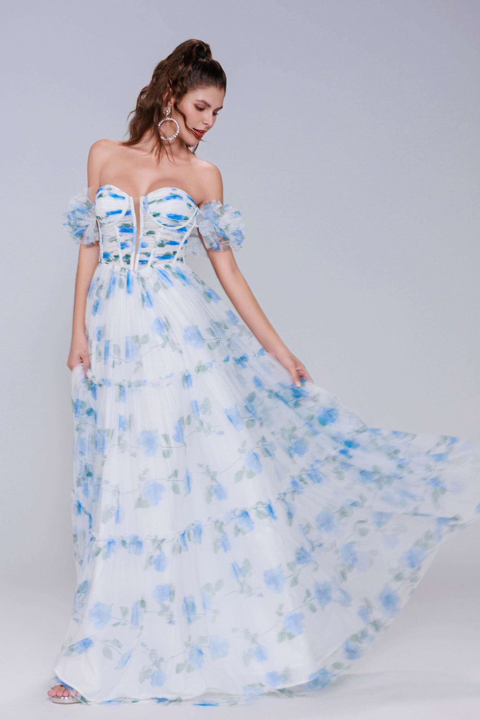 A-Line Maxi Printed Gauze Prom Dress CS0989