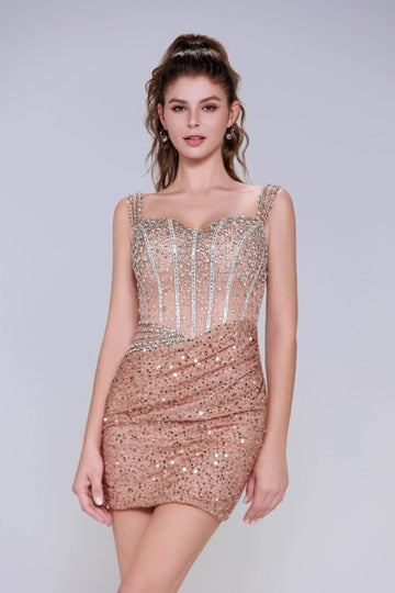 Sheath-Column Mini Sequined Homecoming Dress CS0996