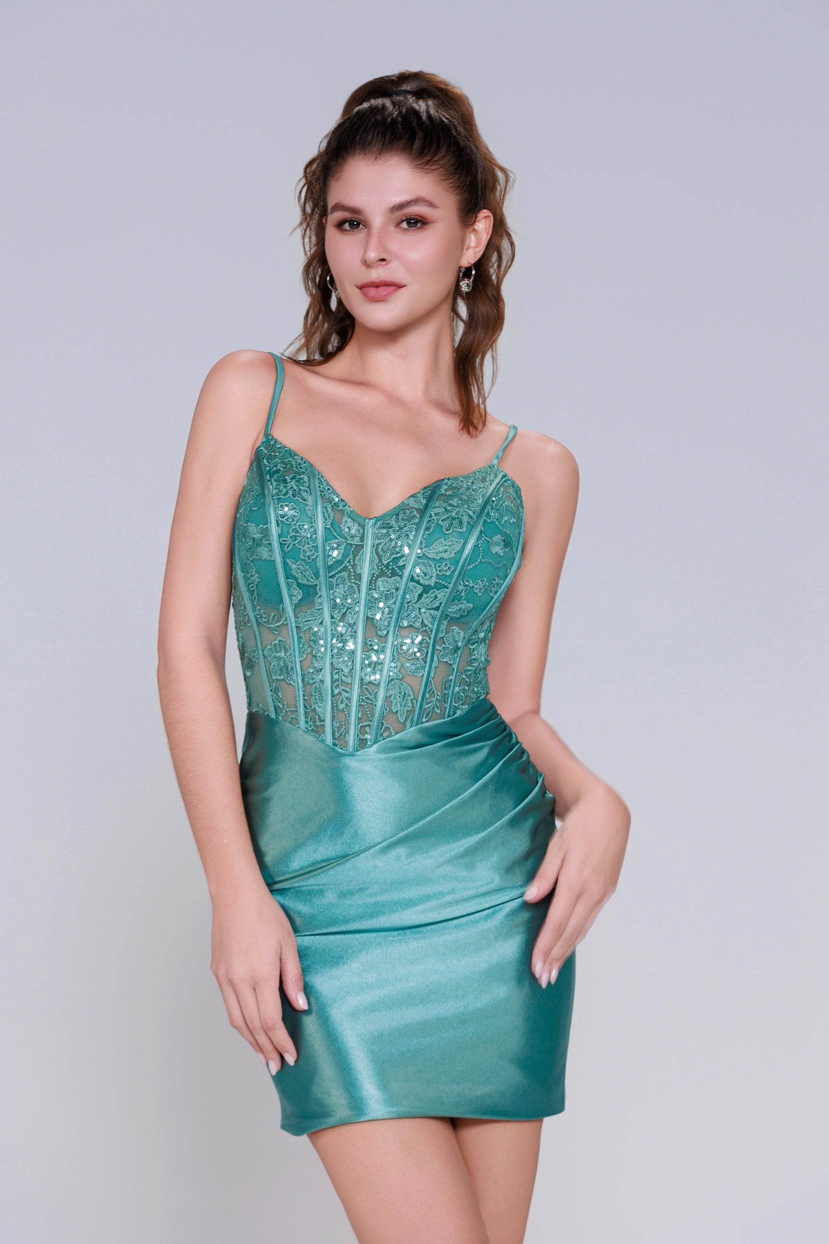 Sheath-Column Mini Stretch Satin Homecoming Dress CS0998