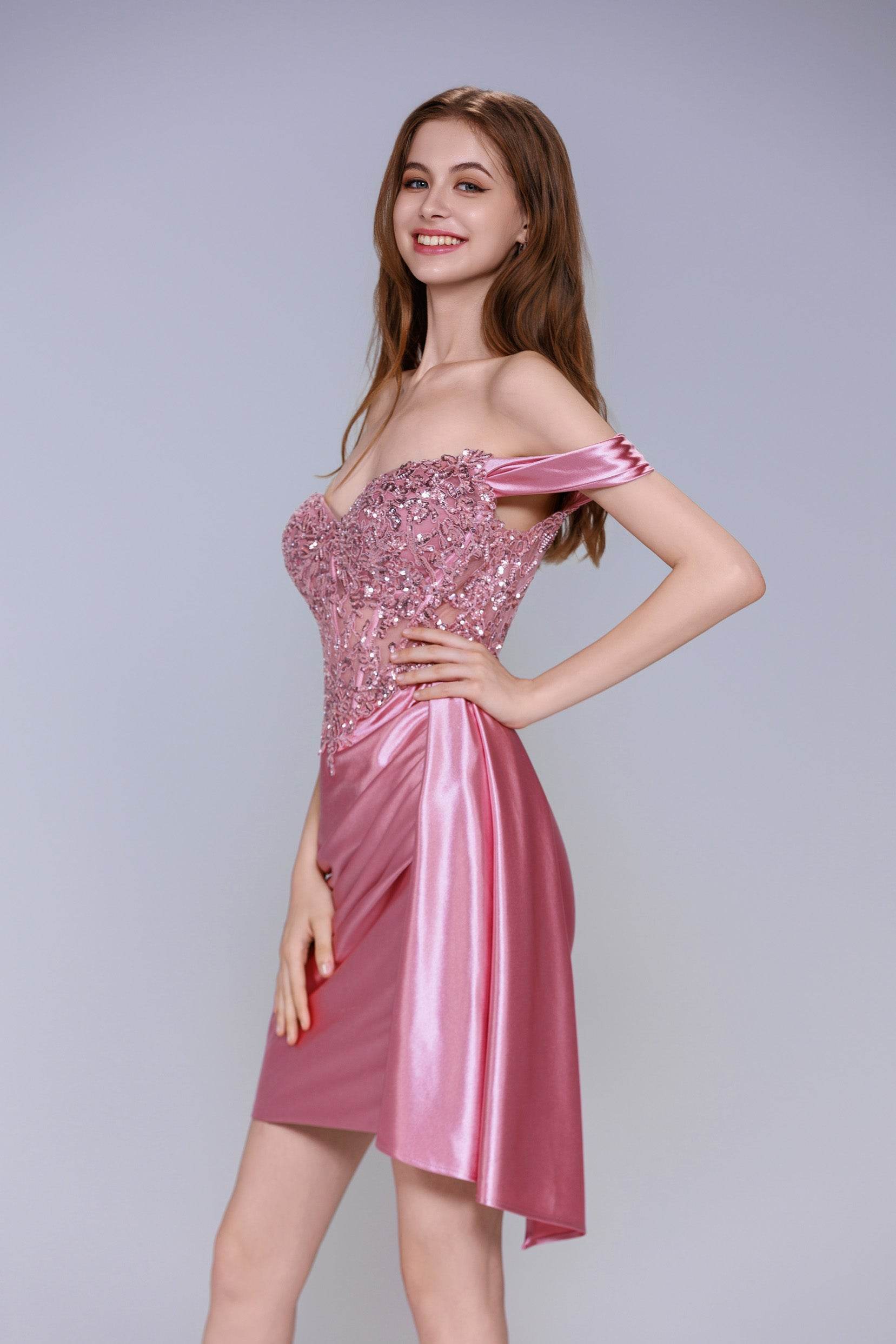 Sheath-Column Mini Stretch Satin Homecoming Dress CS1006