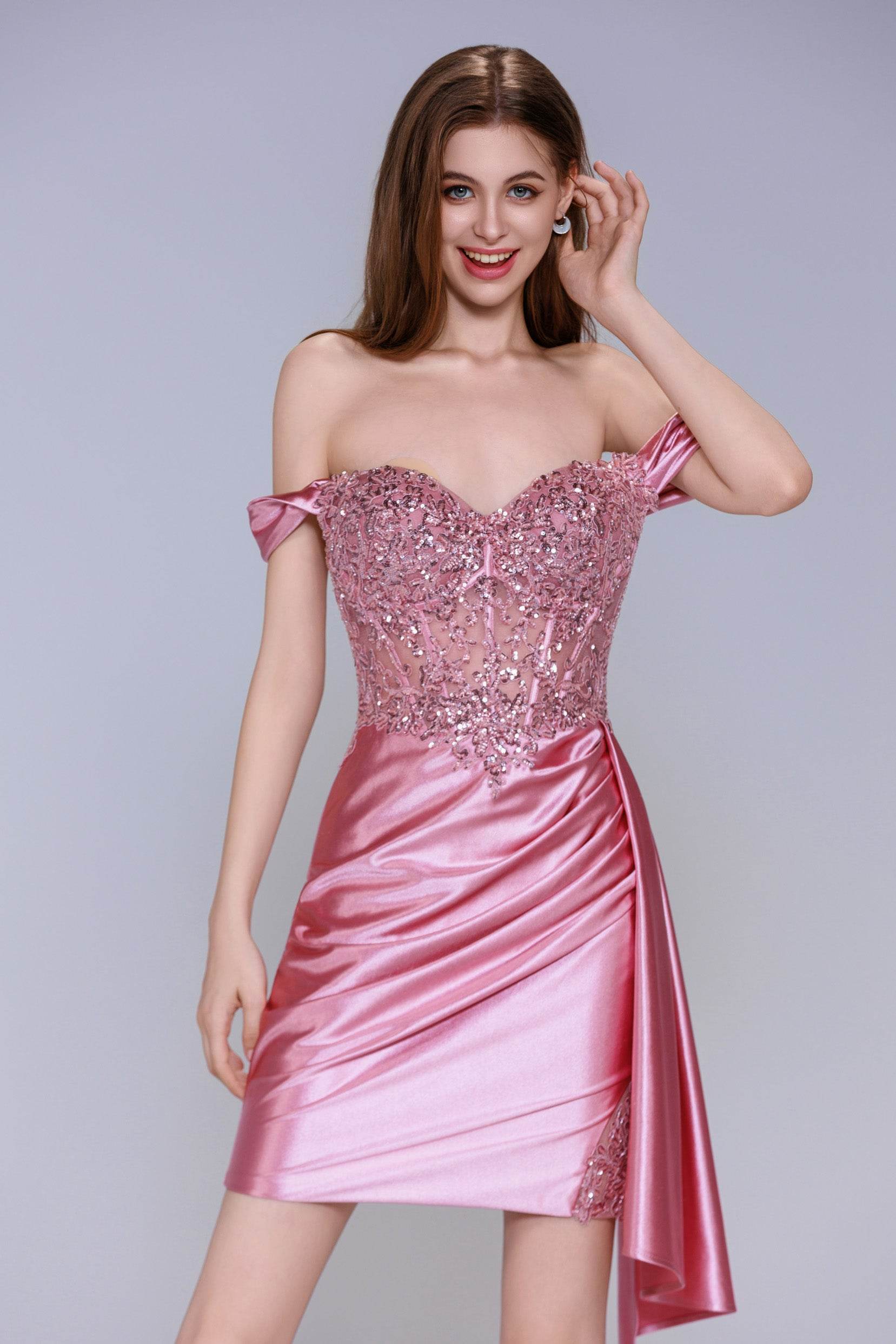 Sheath-Column Mini Stretch Satin Homecoming Dress CS1006