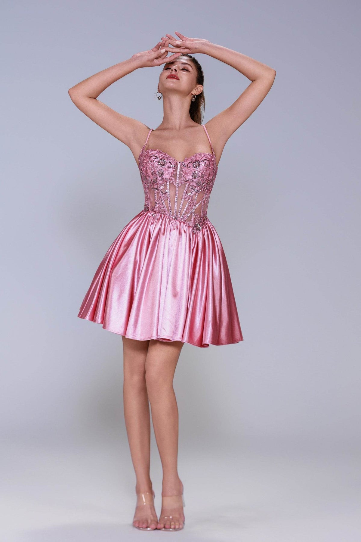 A-Line Mini Stretch Satin Homecoming Dress CS1007