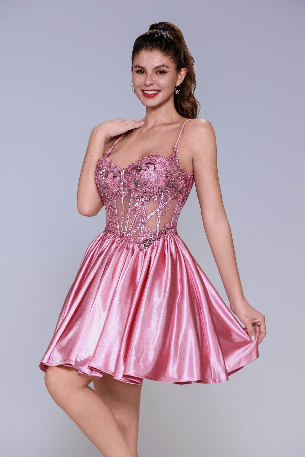 A-Line Mini Stretch Satin Homecoming Dress CS1007