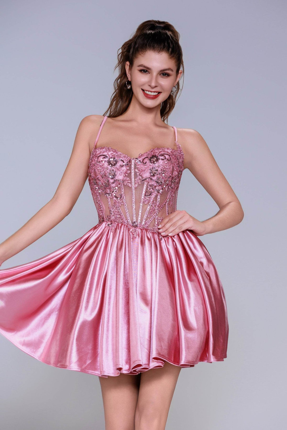 A-Line Mini Stretch Satin Homecoming Dress CS1007