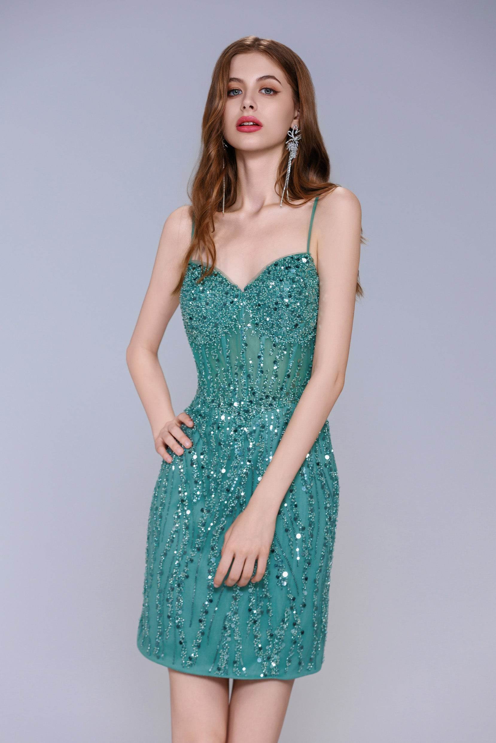 Sheath-Column Mini Sparkle Tulle Homecoming Dress CS1027