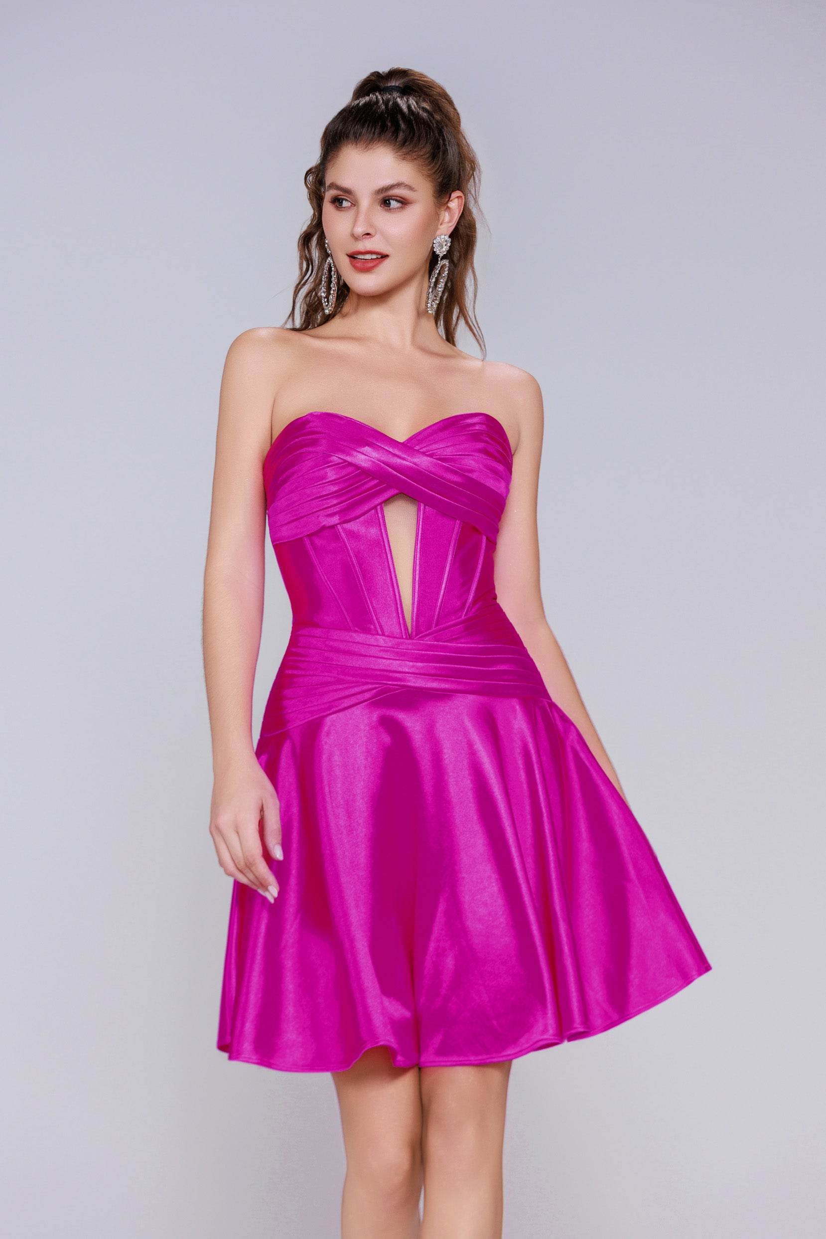 A-Line Mini Stretch Satin Homecoming Dress CS1035