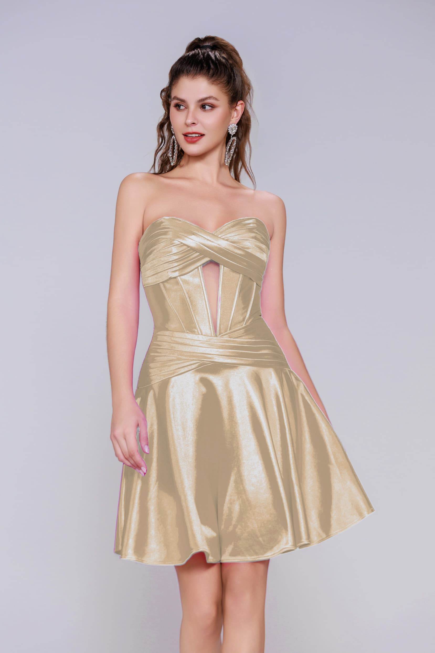 A-Line Mini Stretch Satin Homecoming Dress CS1035