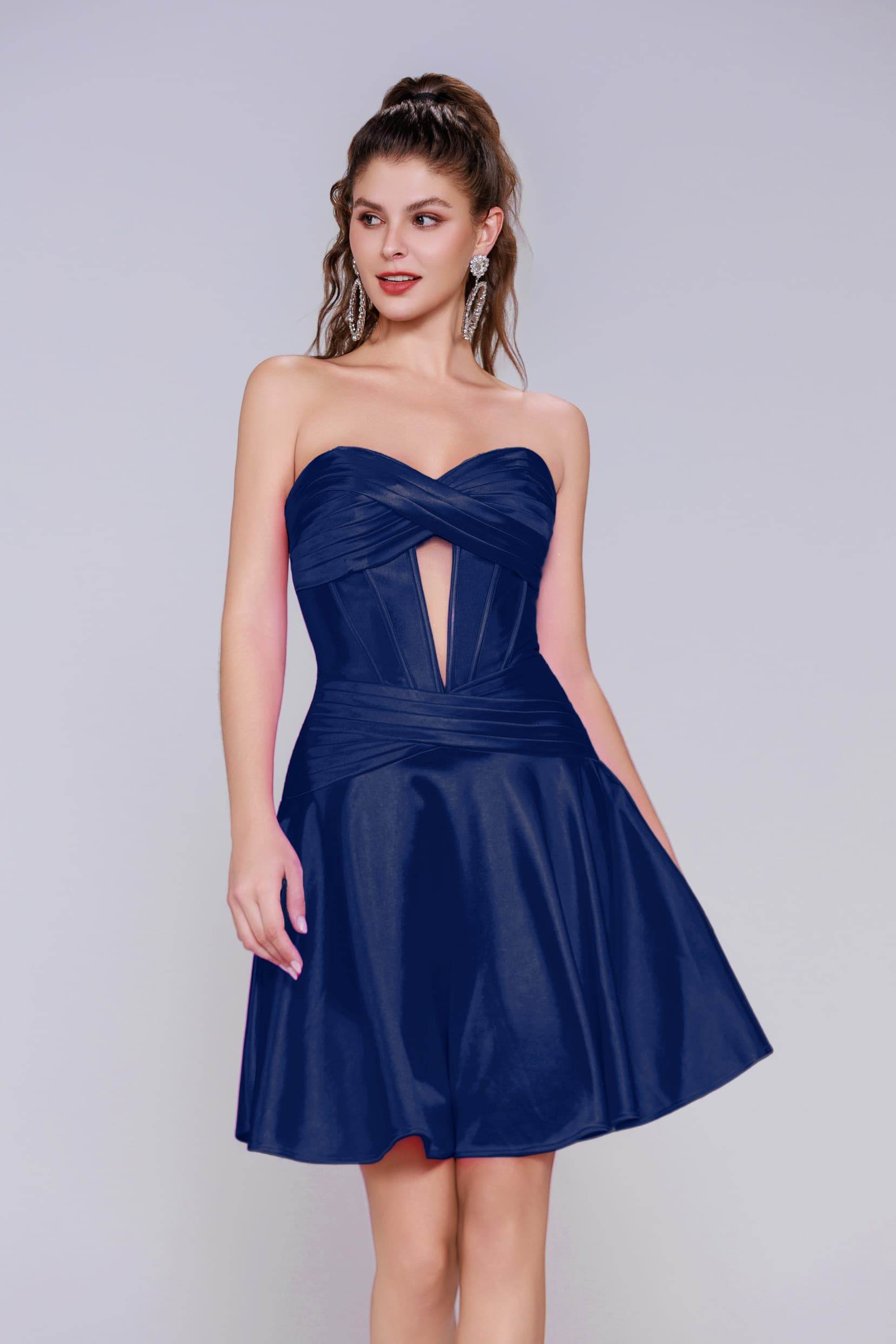 A-Line Mini Stretch Satin Homecoming Dress CS1035