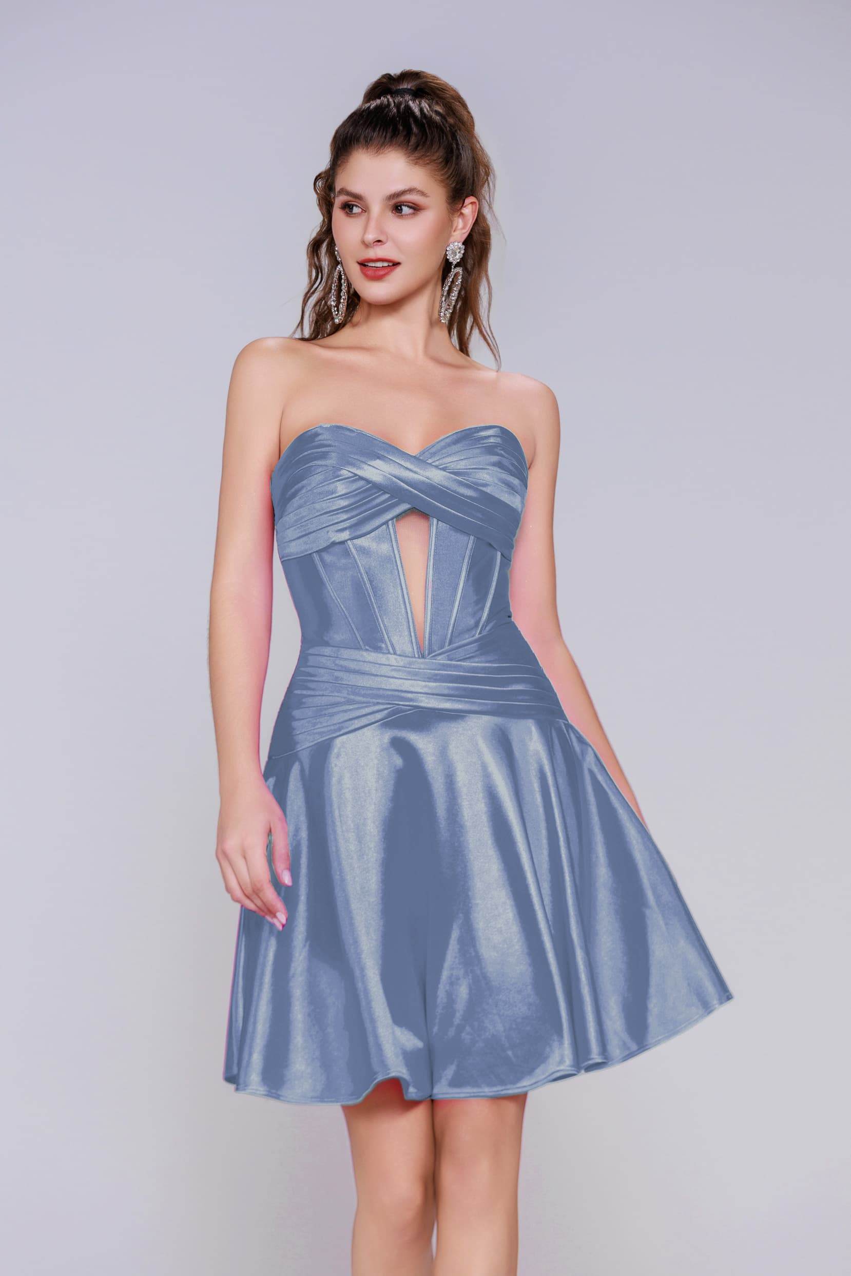 A-Line Mini Stretch Satin Homecoming Dress CS1035