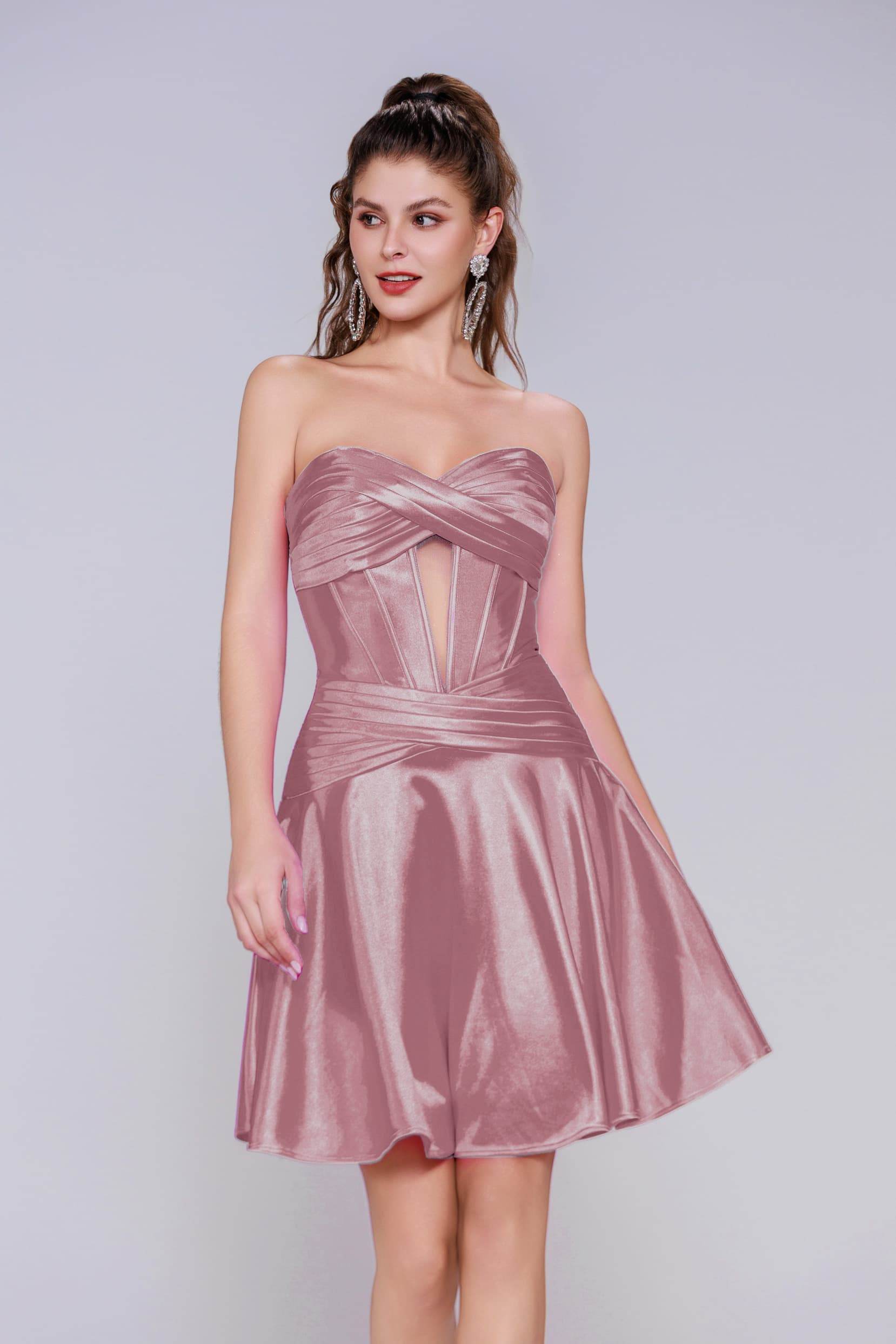 A-Line Mini Stretch Satin Homecoming Dress CS1035