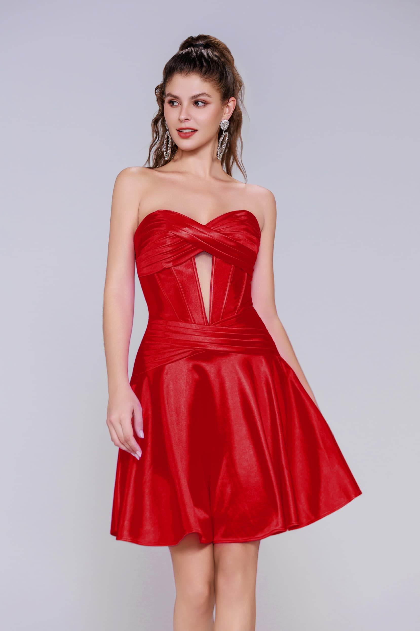 A-Line Mini Stretch Satin Homecoming Dress CS1035