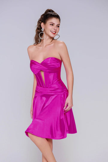 A-Line Mini Stretch Satin Homecoming Dress CS1035